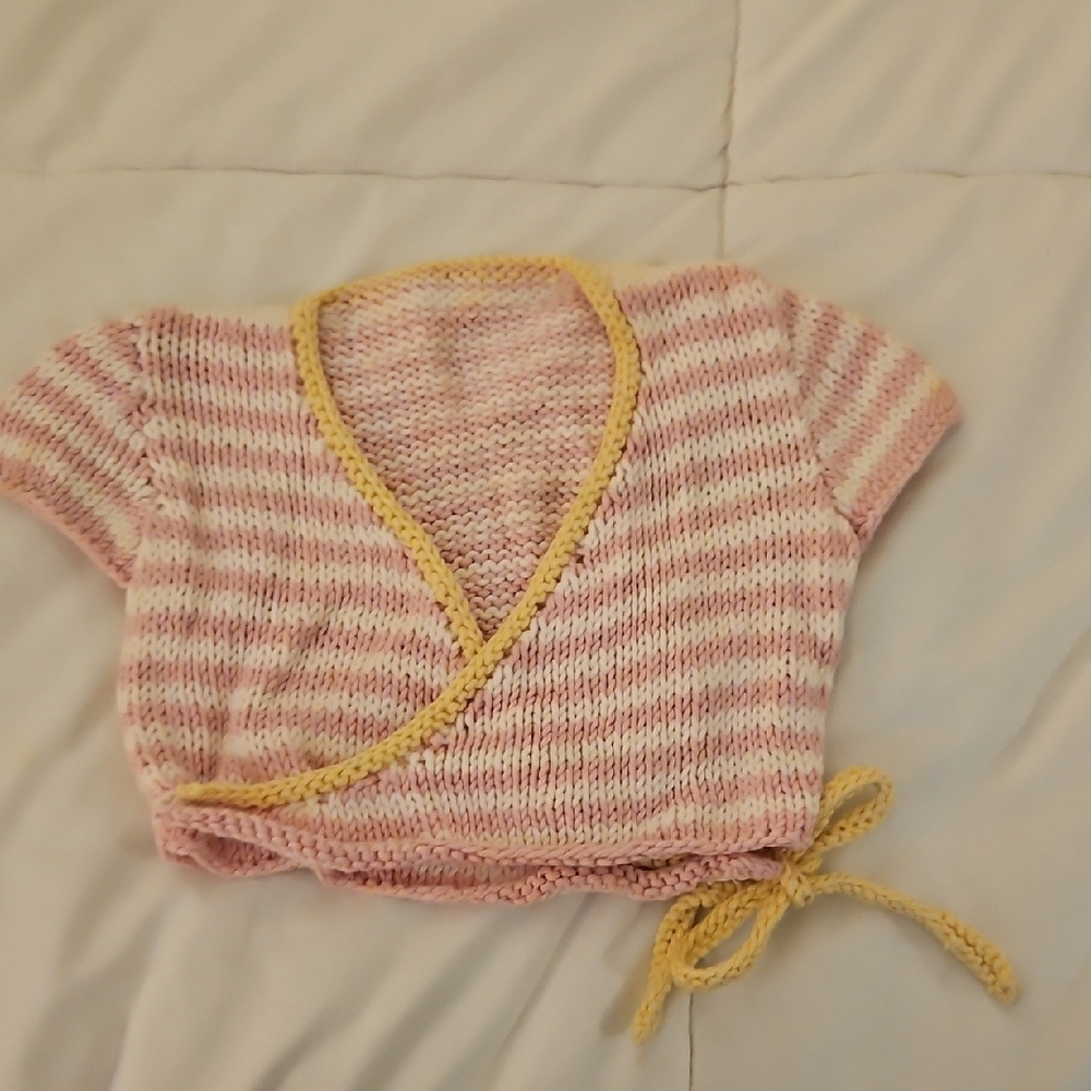 Striped Pink and Yellow Knit Wrap Top